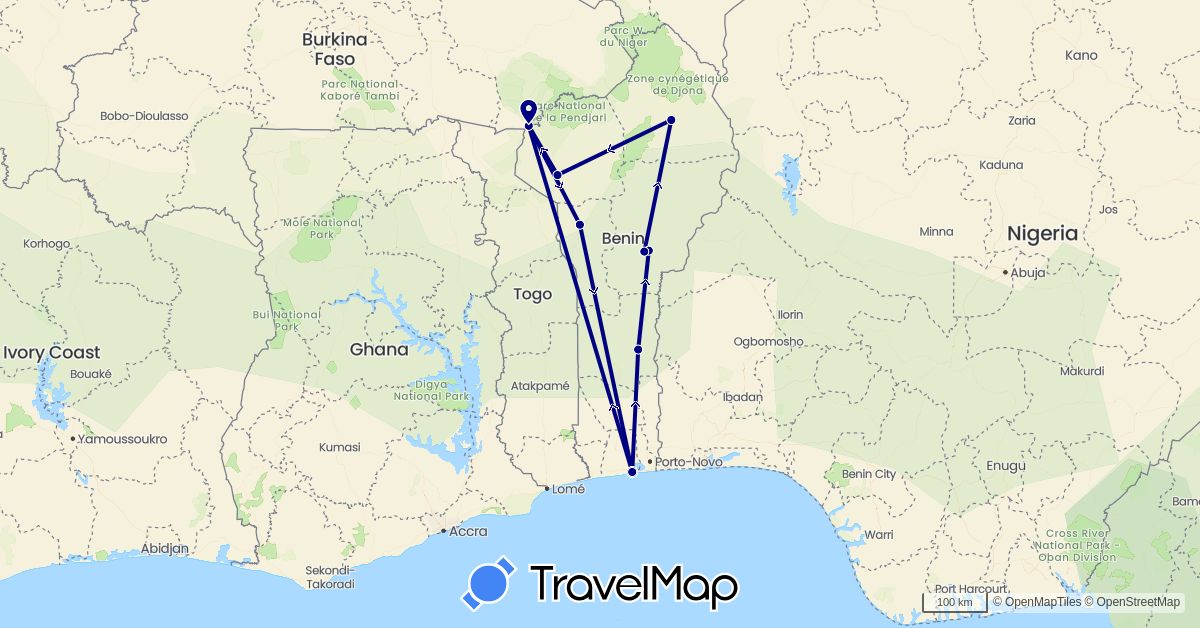 TravelMap itinerary: driving in Benin (Africa)